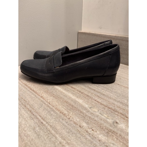 Clarks Shoes - Clarks Juliet Coast Penny Loafers Leather Slip-Ons Luxe Flats‎ Textured Blue 8.5